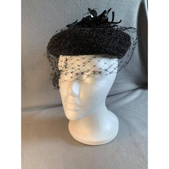 Miss Nancy Original Ladies Black Hat Sz 22 Vintage - Picture 5 of 8